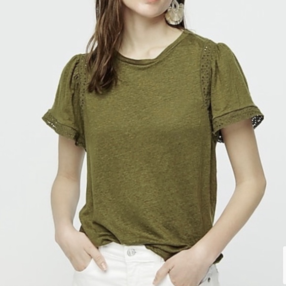 J Crew Linen Flutter Sleeve T Shirt - Picture 1 of 5